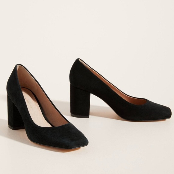 Anthropologie Shoes - Anthropologie Eloise Square Toe Block Heel Pumps Black Suede SZ 8 Shoes Heels